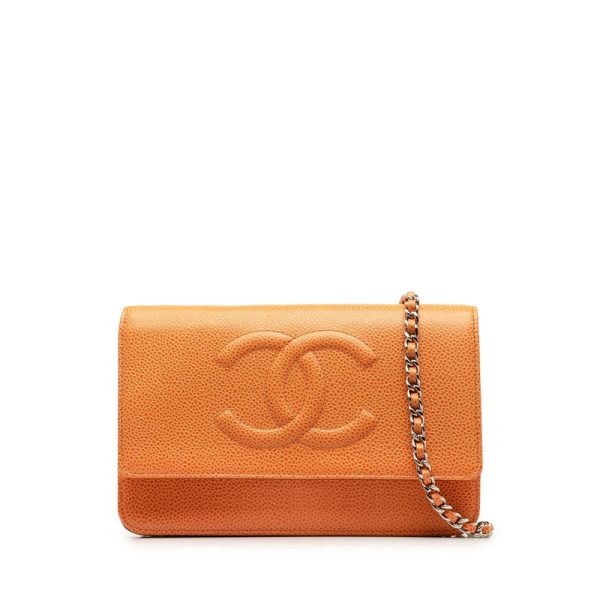 4h1qgjtygbnvddil 1 CHANEL Cocomark Chain Wallet Shoulder Bag Orange Silver Caviar Skin