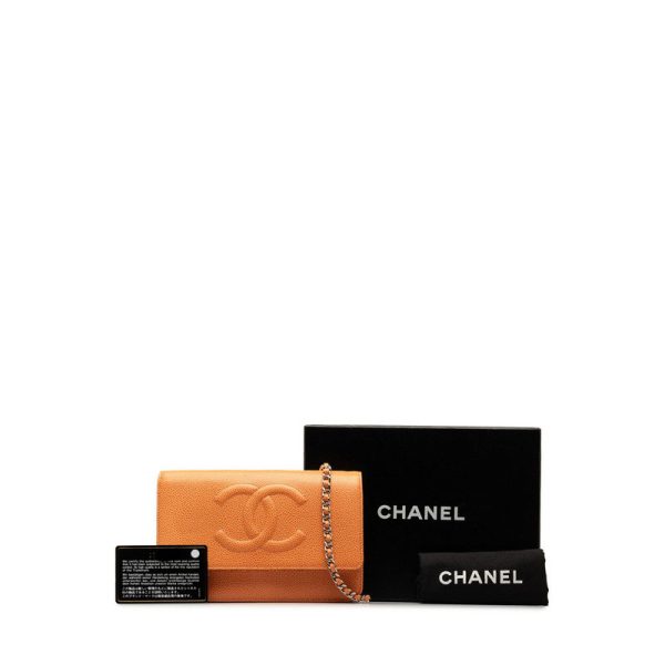 4h1qgjtygbnvddil 11 CHANEL Cocomark Chain Wallet Shoulder Bag Orange Silver Caviar Skin