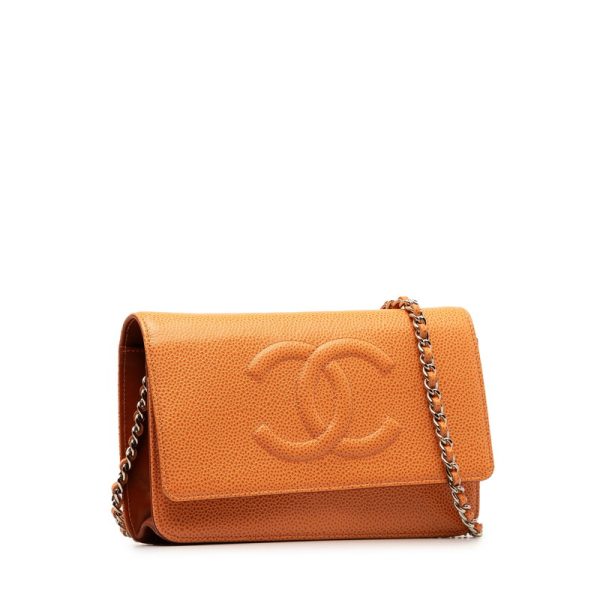 4h1qgjtygbnvddil 2 CHANEL Cocomark Chain Wallet Shoulder Bag Orange Silver Caviar Skin