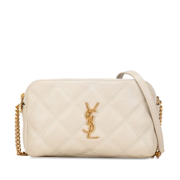 4m31fmioyfacbfuk 1 Saint Laurent Becky YSL Logo Double Zip Chain Shoulder Bag Beige