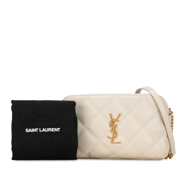 4m31fmioyfacbfuk 12 Saint Laurent Becky YSL Logo Double Zip Chain Shoulder Bag Beige