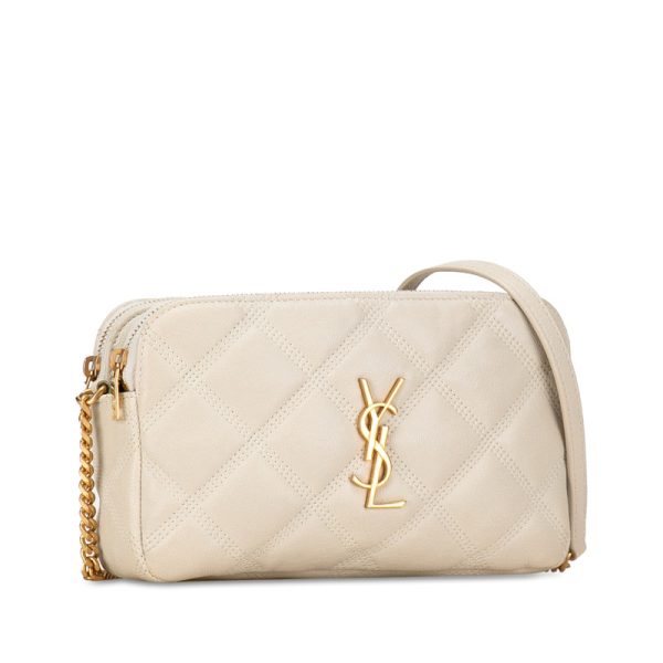 4m31fmioyfacbfuk 2 Saint Laurent Becky YSL Logo Double Zip Chain Shoulder Bag Beige