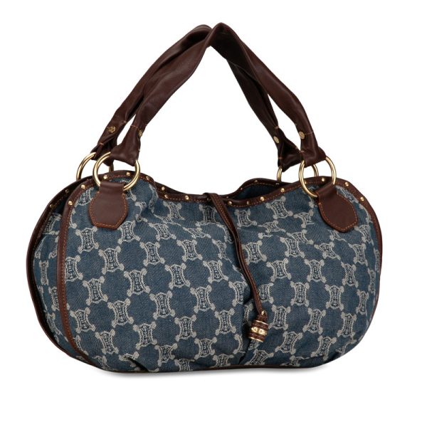 4rsi8ow2djb6332x 2 Celine Paris Macadam Tote Bag Indigo Blue Brown Denim Leather