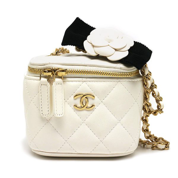 4sh0254 1 CHANEL mini chain vanity bag Matelasse leather white gold hardware storage bag