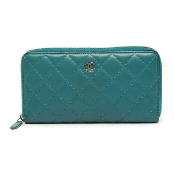 4sh0452 1 CHANEL Matelasse Round Zipper Wallet A50097 Leather Blue