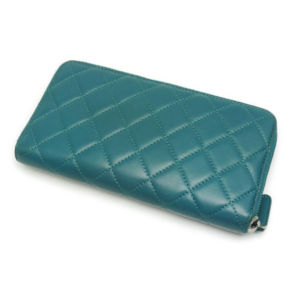 4sh0452 2 CHANEL Matelasse Round Zipper Wallet A50097 Leather Blue