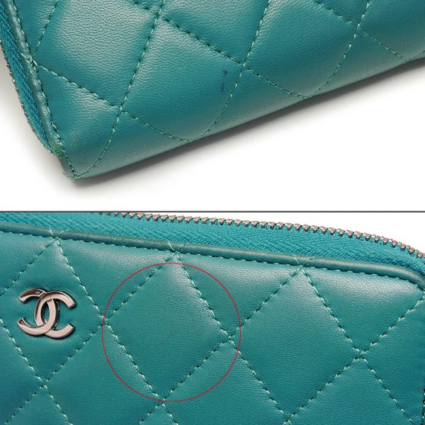 4sh0452 4 CHANEL Matelasse Round Zipper Wallet A50097 Leather Blue