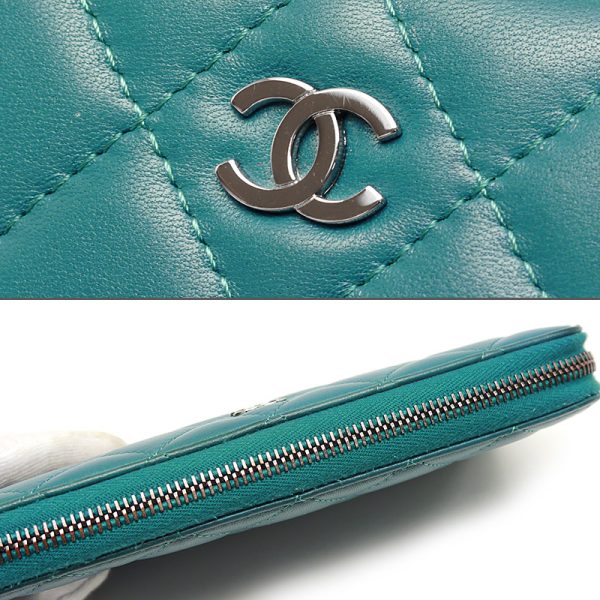 4sh0452 5 CHANEL Matelasse Round Zipper Wallet A50097 Leather Blue