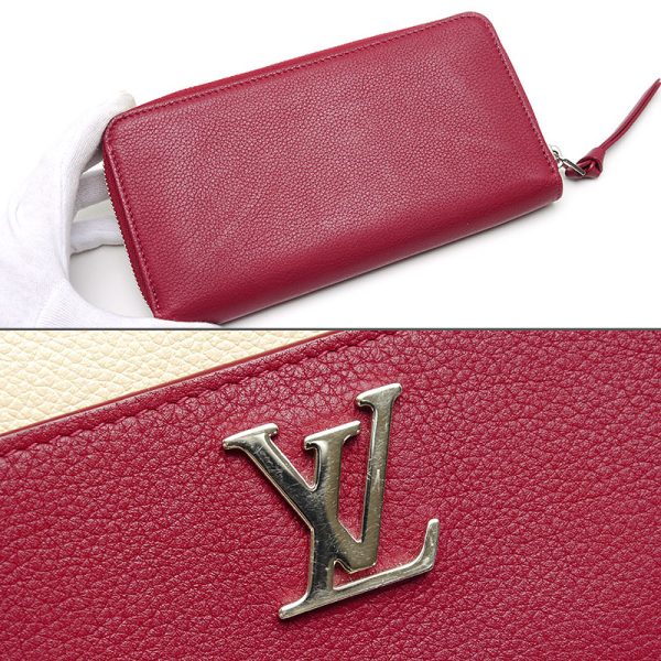 4sh0733 4 Louis Vuitton Lock Me M63816 Calf Red Round Zip Long Wallet