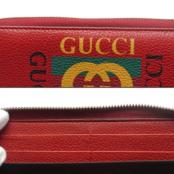 4sh1603 5 GUCCI round zip long wallet 496317 Vintage logo print leather red