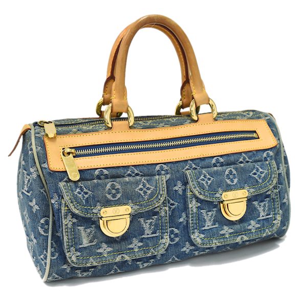 5000041884102549 1 Louis Vuitton Neo Speedy Handbag Monogram Denim Leather Blue