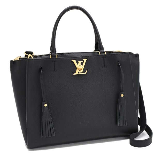 5000041884102694 1 Louis Vuitton Lock Meet 2 Way Shoulder Bag Leather Noir