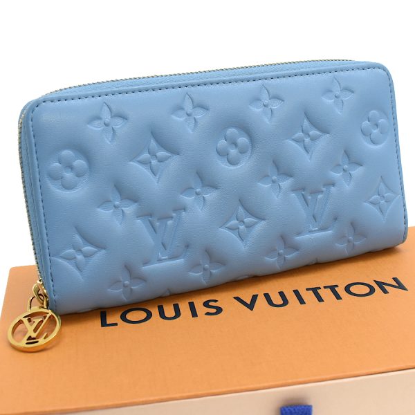 5000042884100469 1 Louis Vuitton Zippy Wallet Monogram Embossed Lamb Leather Wallet Light Blue