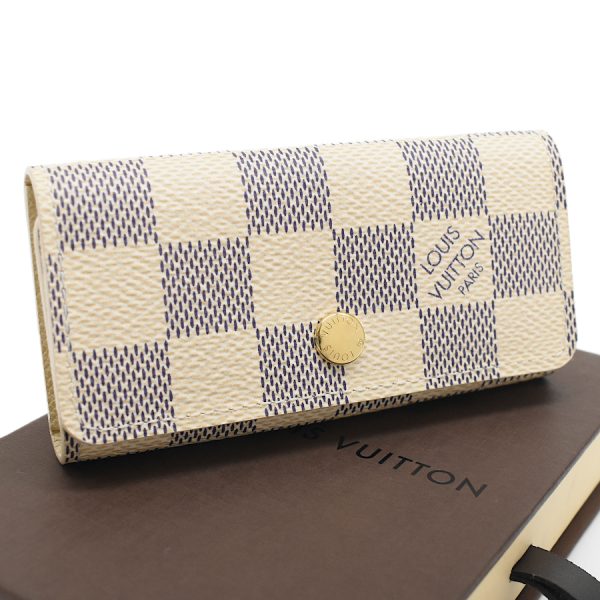 5000043884101274 1 Louis Vuitton Key Case Multicle 4 Damier Azur Canvas Key Case Ivory