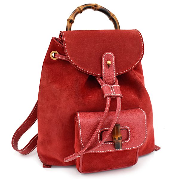 5000049884102711 1 Gucci Bamboo Backpack Mini Rucksack Suede Leather Red