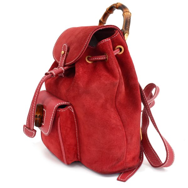 5000049884102711 2 Gucci Bamboo Backpack Mini Rucksack Suede Leather Red