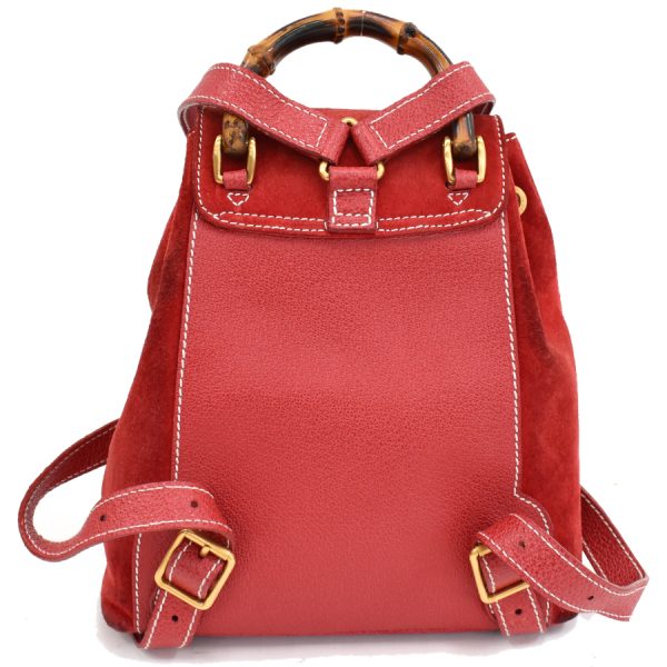 5000049884102711 3 Gucci Bamboo Backpack Mini Rucksack Suede Leather Red