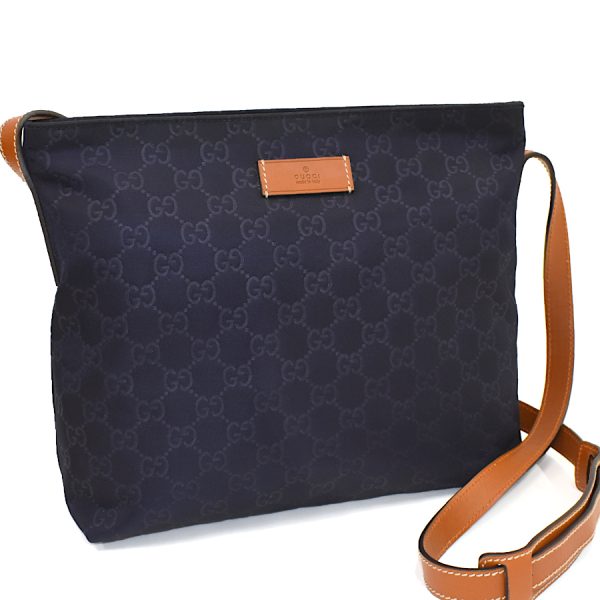 5000049884102934 1 Gucci Crossbody Shoulder Bag GG Nylon Leather Navy