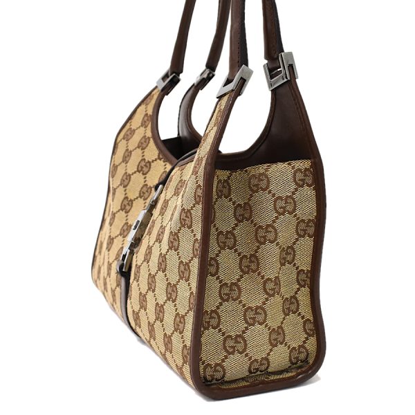 5000049884102985 2 Gucci Jackie GG Canvas Jacquard Leather Shoulder Bag Beige Dark Brown