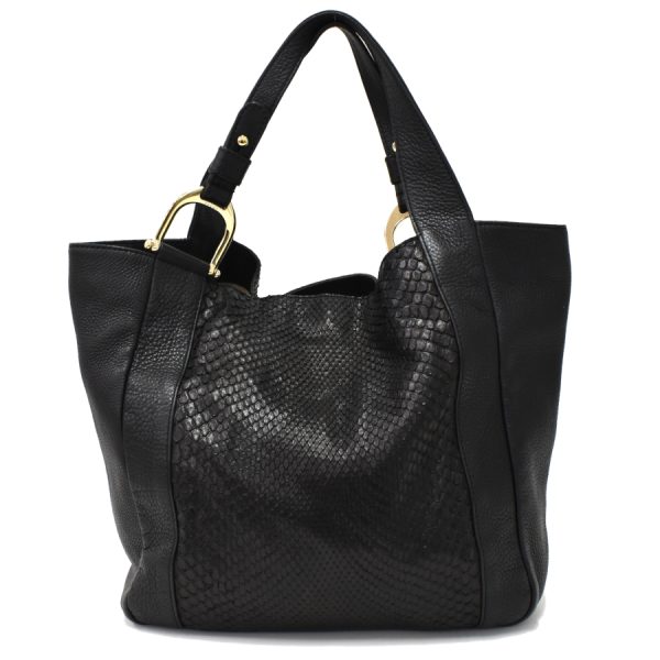 5000049884103267 3 Gucci Python Horsebit Tote Bag Black