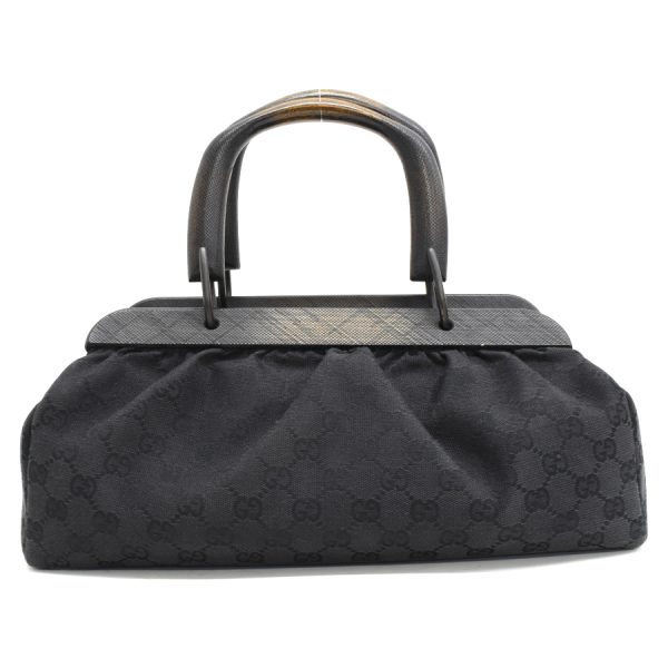 5000049884103390 3 Gucci Handbag Wood Handle GG Canvas Leather Black