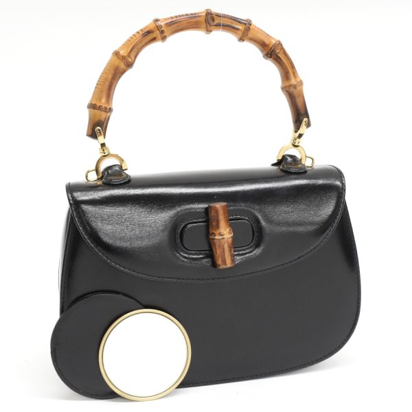 5000049884103440 1 Gucci Bamboo Handbag Leather Black