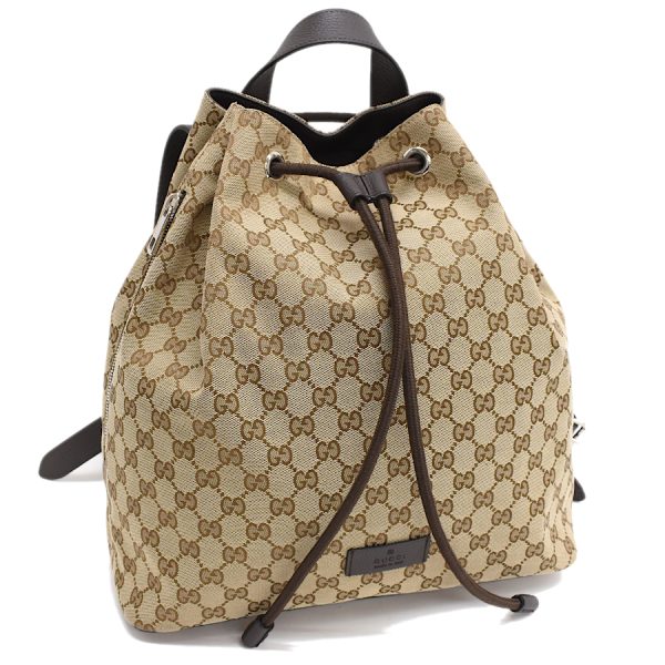 5000049884103573 1 Gucci drawstring backpack GG canvas leather beige brown