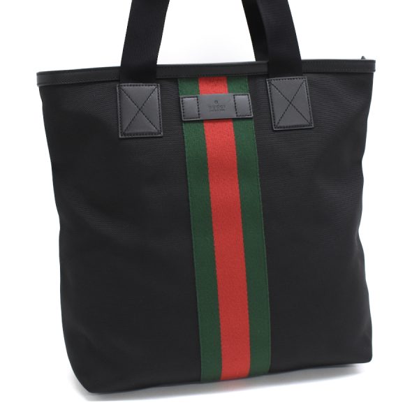 5000049884103584 1 Gucci Web Stripe Tote Bag Black Green Red Sherry Line