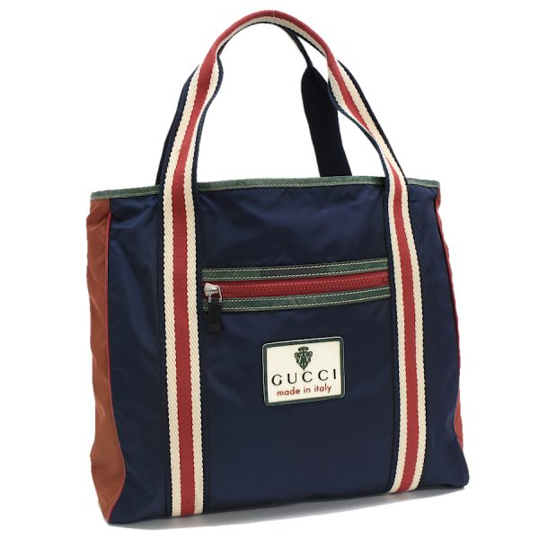 5000049884103714 1 Gucci Crest Tote Bag Web Stripe Sherry Line Nylon Navy Red