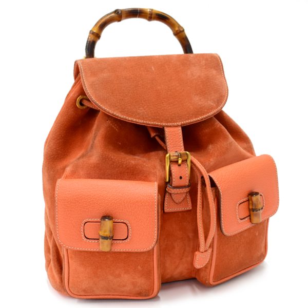 5000049884103729 1 Gucci Bamboo Backpack Rucksack Leather Suede Orange