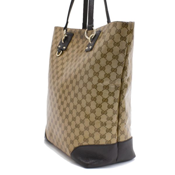 5000049884103796 2 Gucci Tote Bag GG Canvas Leather Beige Brown