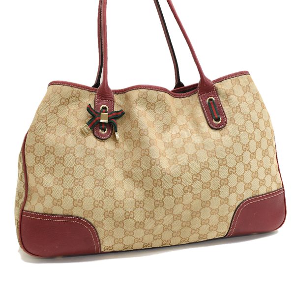 5000049884103821 1 Gucci Tote Bag Princy Ribbon GG Canvas Jacquard Beige Red