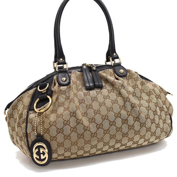 5000049884103824 1 Gucci Tote GG Canvas Sookie Interlocking G Jacquard Leather Beige Brown