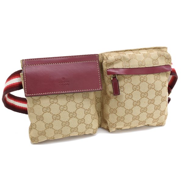 5000049884103842 1 Gucci Belt Bag Body Bag GG Canvas Leather Beige Red