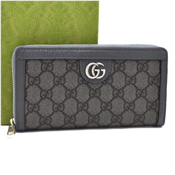 5000050884100358 1 Gucci Zipper Long Wallet GG Supreme PVC Leather Gray