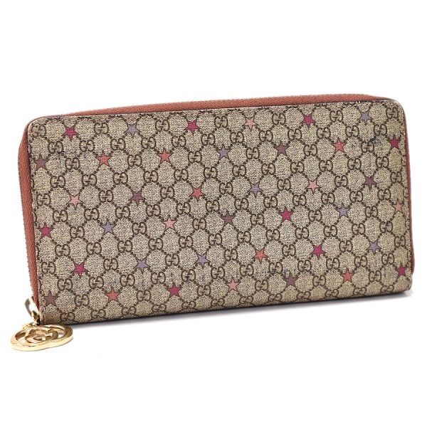 5000050884100360 1 Gucci Round Zipper Long Wallet GG Supreme Coated Canvas Beige Pink