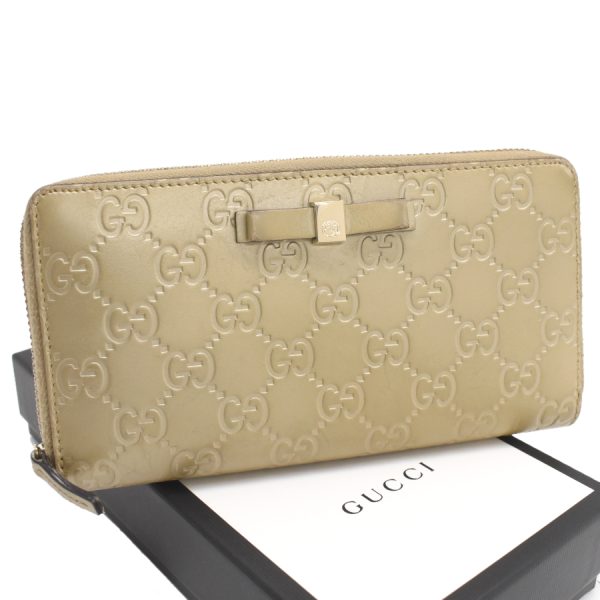 5000050884100368 1 Gucci long wallet ribbon Guccisima leather champagne gold