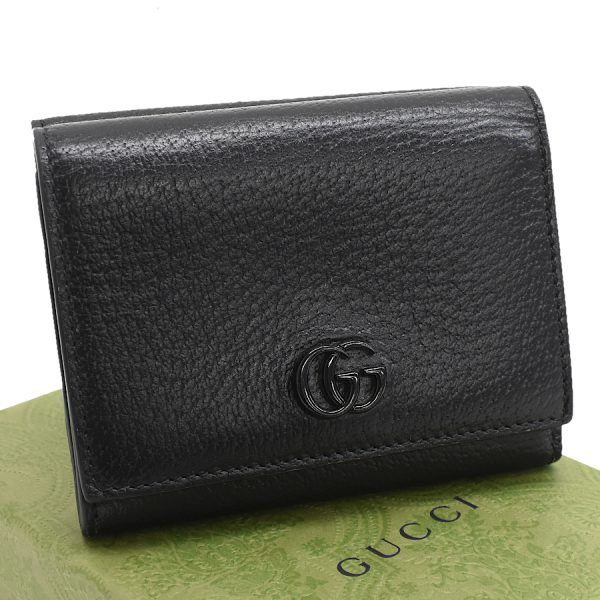 5000050884100382 1 Gucci Double GG compact tri fold wallet Marmont black