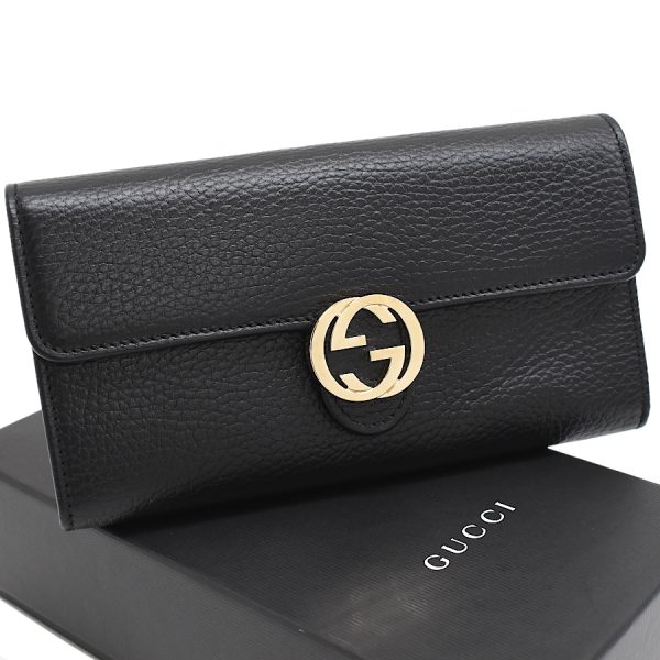 5000050884100388 1 Gucci long wallet Interlocking G leather black gold hardware