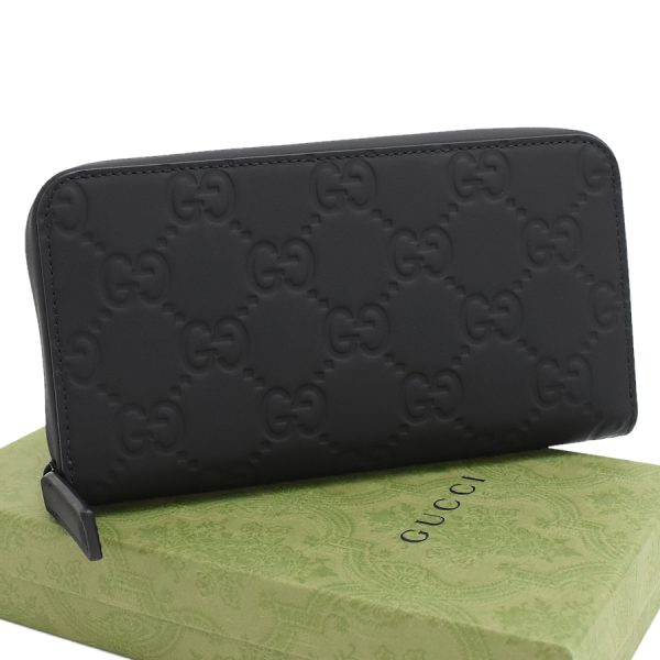 5000050884100393 1 Gucci Rubber Effect Zip Around Wallet GG Rubber Leather Black