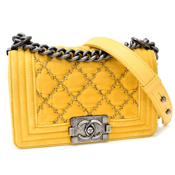 5000065884102268 1 Chanel Chain Shoulder Bag Boy Velor Yellow