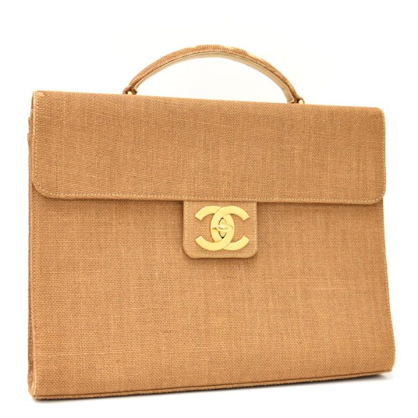 5000065884102330 1 CHANEL Business Bag Briefcase Hemp Linen Beige