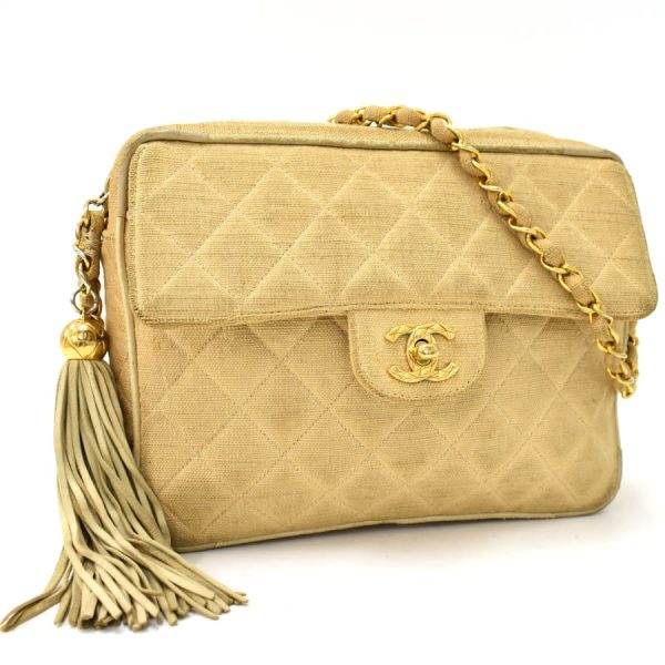 5000065884102346 1 CHANEL Chain Shoulder Bag Matelasse Cotton Beige