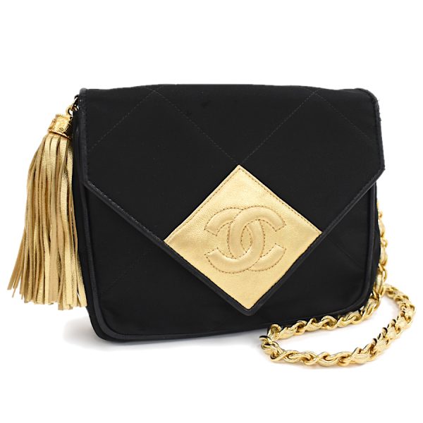 5000065884102397 1 CHANEL mini chain shoulder bag tassel here mark nylon leather black