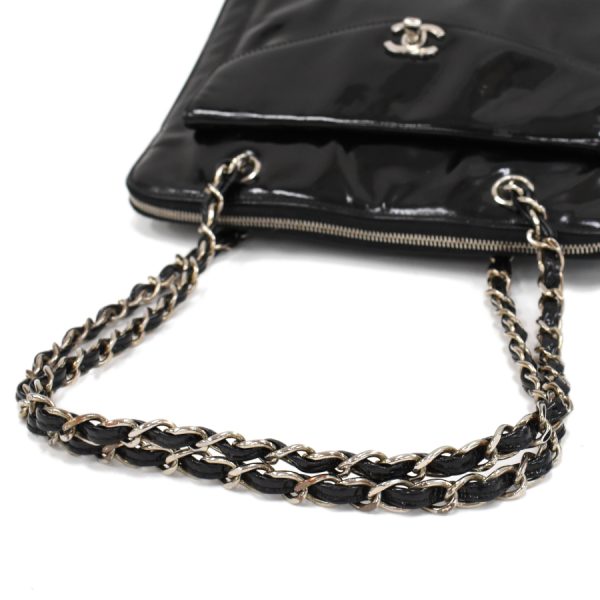 5000065884102405 6 CHANEL Chain Bag Tote Coco Mark Patent Leather Black