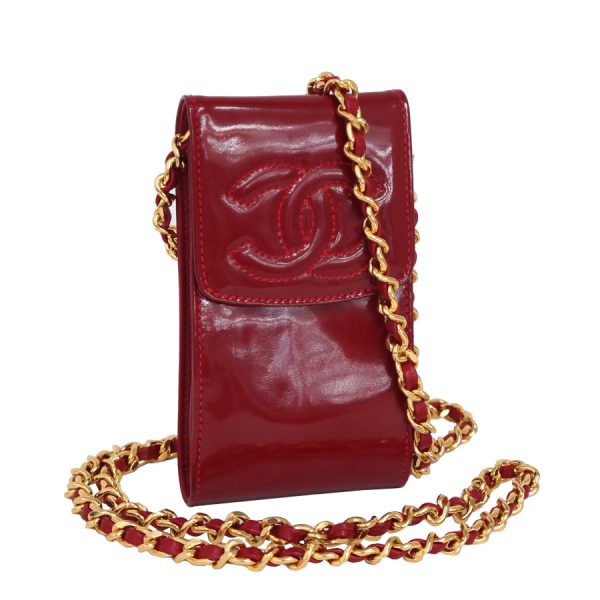 5000065884102462 1 CHANEL Coco Mark Chain Mini Pouch Patent Leather Wine Red