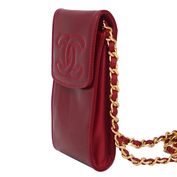 5000065884102462 2 CHANEL Coco Mark Chain Mini Pouch Patent Leather Wine Red