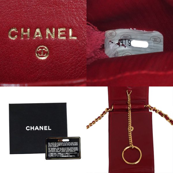 5000065884102462 9 CHANEL Coco Mark Chain Mini Pouch Patent Leather Wine Red