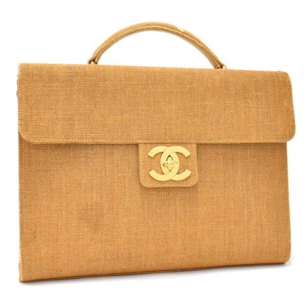 5000065884102520 1 CHANEL Handbag Briefcase Business Bag Hemp Linen Beige