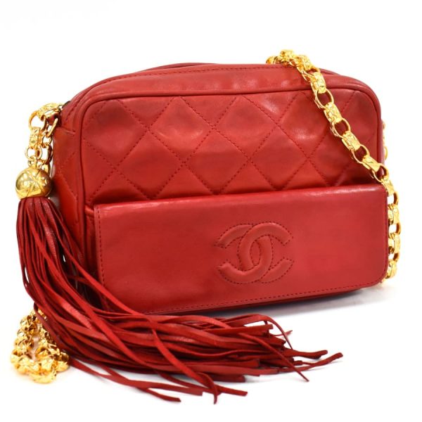 5000065884102529 1 CHANEL Chain Shoulder Bag Matelasse Tassel Leather Red